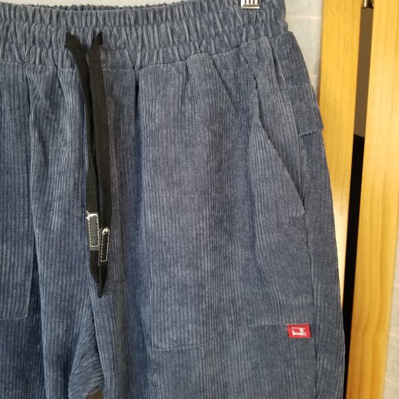 Japanese Biraki Corduroy Jogger Pants Dark Blue Pockets Men's Medium Streetwear - Picture 2 of 8